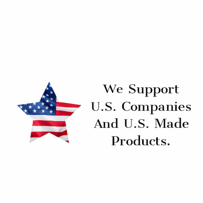Star containing the American flag and We Support U.S. Companies And U.S. Made Products next to it.